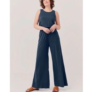 Pact Linen Jumpsuit Womens L Blue Lounge Casual